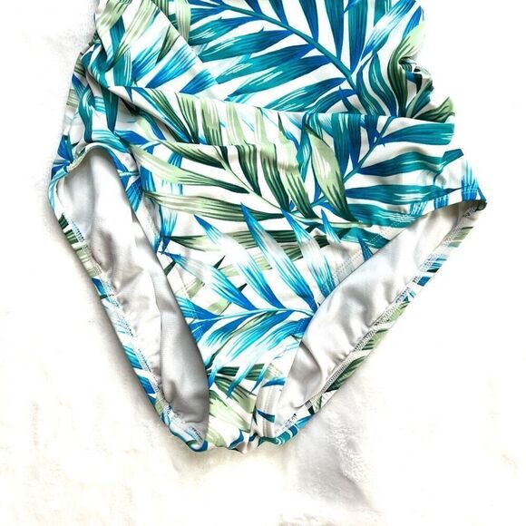Time and Tru Women's Flower Frenzy One Piece Swimsuit Tropical Leaf Pattern Whit - Picture 8 of 13